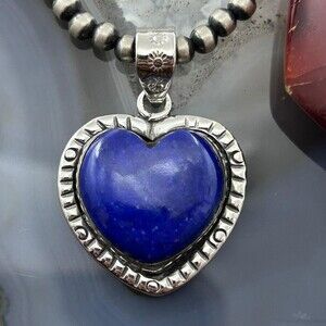 Sterling Southwestern Style Lapis Heart Decorated Pendant For Women #1